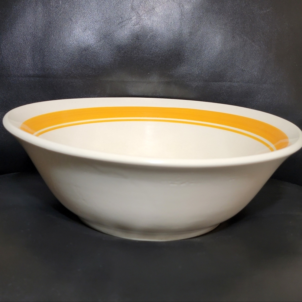 Vintage Stoneware 9"  Prinetti Bowl Yellow Gold Orange Band Ring Stripe